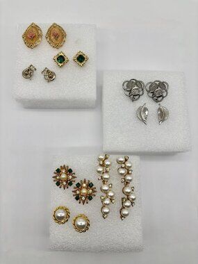 Lot of 8 Pairs Earrings Clip-On Screw-Back Post Avon Sarah Coventry and Unsigned